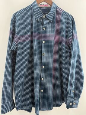 Tommy Bahama Men’s 100% Cotton Checked Button Up Long Sleeve Blue Size Large